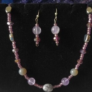 Elegant Purple Beaded Necklace and Earring Set